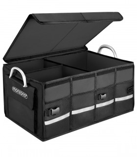 Cutie organizare portbagaj, impermeabila, pliabila,  3 compartimente, buzunare exterioare,  63 l, 60 x 35 x 30 cm, Negru