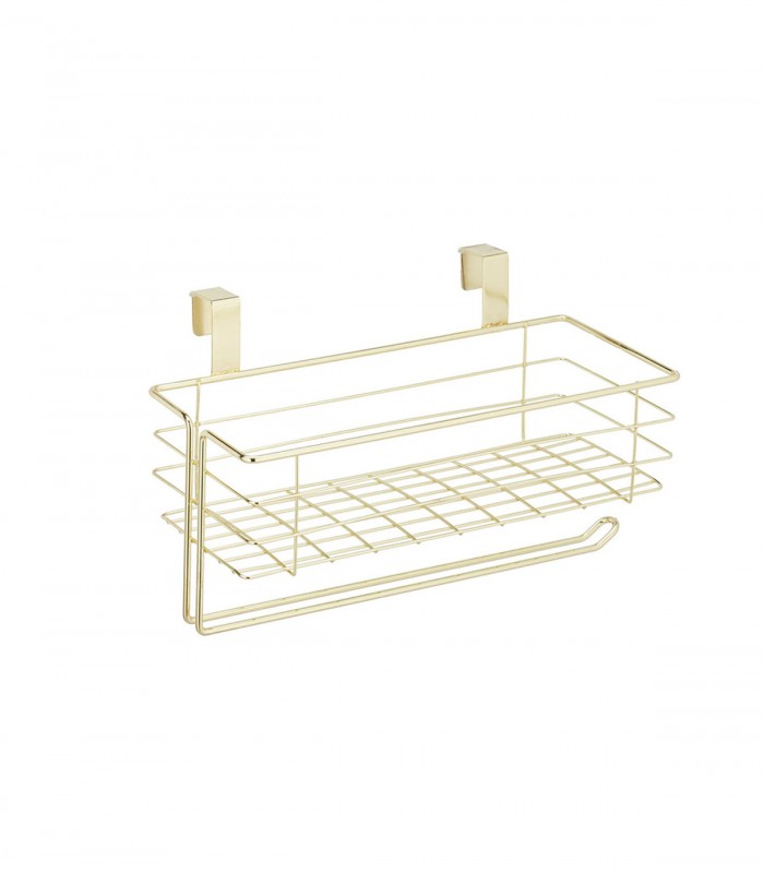 Cos de sarma suspendat cu suport pentru rola de bucatarie,  Auriu,  31 x 17 x 18 cm