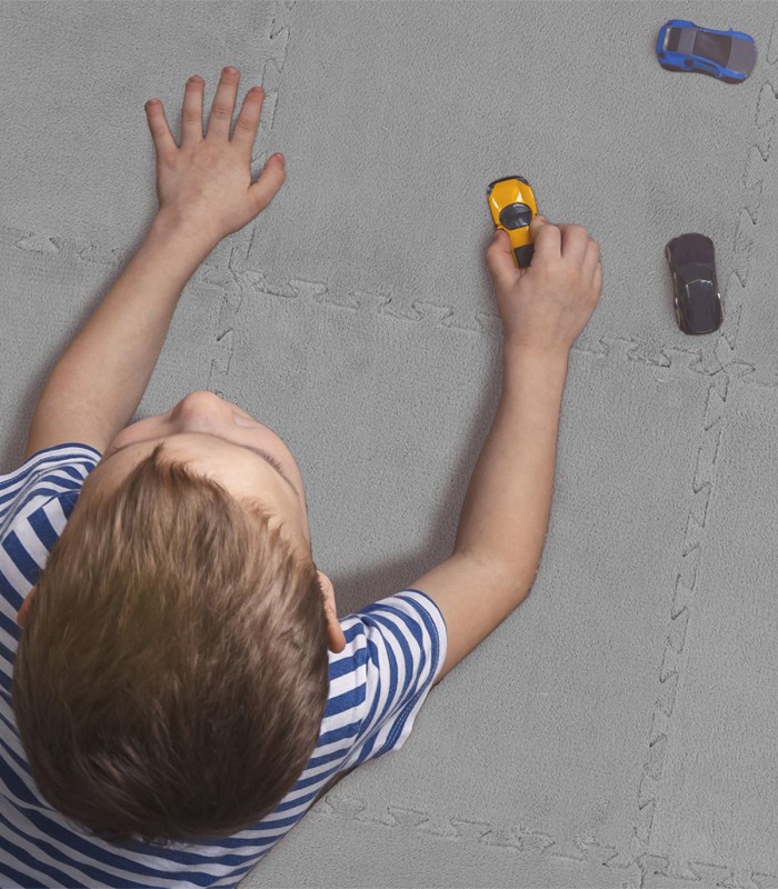 Covor tip  puzzle pentru living/dormitor, 9 piese 30 x 30 cm,  dimensiune 120 x 120 cm , poliester, gri deschis ,