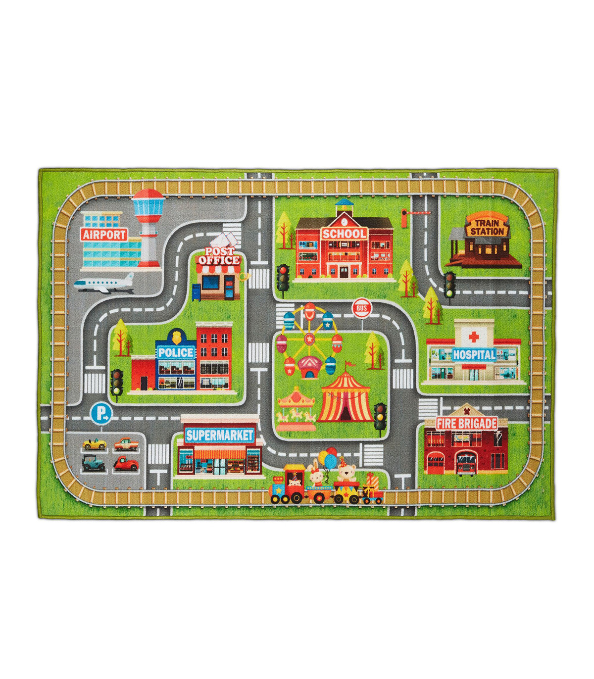 Covor de joaca pentru copii Little Town , Multicolor, 150 x 100 cm , Poliester 100 pret redus imagine 2022
