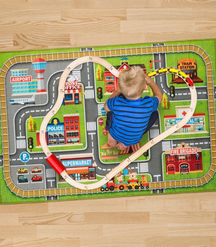 Covor de joaca  pentru copii Little Town ,  Multicolor, 150 x 100 cm , Poliester