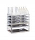 Organizator produse cosmetica, 8 sertare,  suport pentru pensule, creioane si rujuri, Transparent /Auriu, Acril