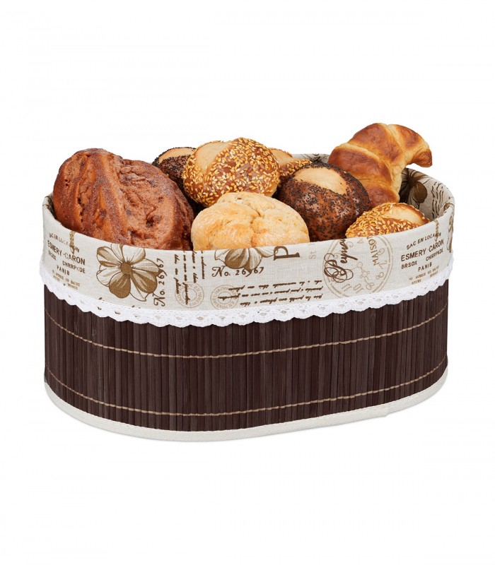 Cosulet pentru paine Paris,  captuseala din panza, Bambus,  Maro, 16 x 24 x 34 cm