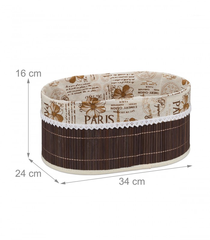 Cosulet pentru paine Paris,  captuseala din panza, Bambus,  Maro, 16 x 24 x 34 cm