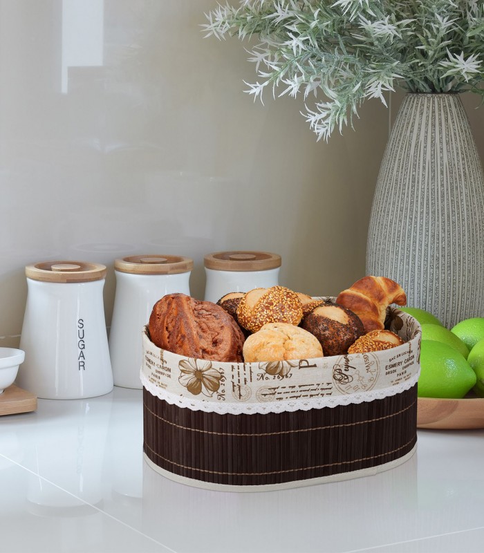 Cosulet pentru paine Paris,  captuseala din panza, Bambus,  Maro, 16 x 24 x 34 cm