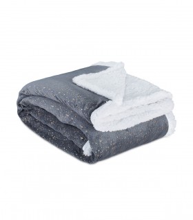 Patura premium cu doua fete, Gri/Alb,  imprimeu auriu,  150 x 200 cm, Poliester