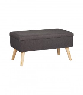 Banca 2 locuri cu spatiu depozitare 40 l, picioare lemn  natur lacuit, Stofa, Gri inchis, 39 x 39 x 77 cm