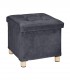 Taburet cu spatiu depozitare, Picioruse lemn, Catifea, Gri inchis, 35 x 38 x 38 cm, Max. 80 kg