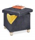 Taburet cu spatiu depozitare, Picioruse lemn, Catifea, Gri inchis, 35 x 38 x 38 cm, Max. 80 kg