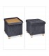 Taburet cu spatiu depozitare, Picioruse lemn, Catifea, Gri inchis, 35 x 38 x 38 cm, Max. 80 kg