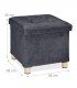 Taburet cu spatiu depozitare, Picioruse lemn, Catifea, Gri inchis, 35 x 38 x 38 cm, Max. 80 kg