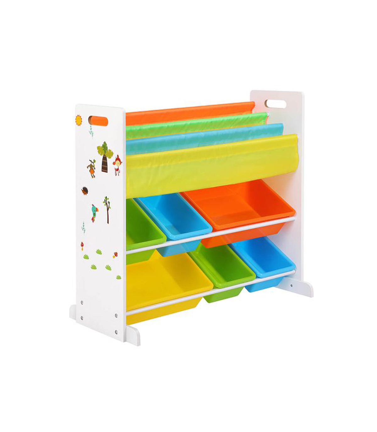 Organizator pentru camera copiilor , Cu 6 cutii din plastic si rafturi, Polipropilena, Multicolor Camera