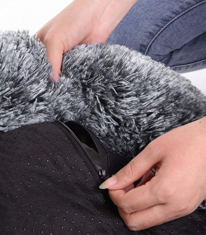 Pat lavabil rotund pentru caini talie mica/ pisici, rotund, antialunecare, diametru 60 cm, gri deschis