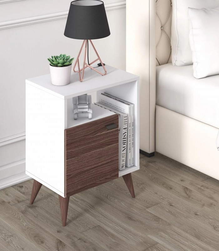 Noptiera Geo, Alb/Nuc, 50 x 37 x 65 cm