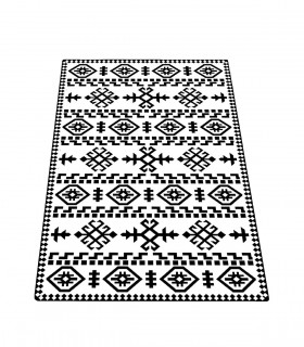 Covor de bucatarie Cosmos, Alb-Negru, lavabil, anti-alunecare, 80 x 150 cm