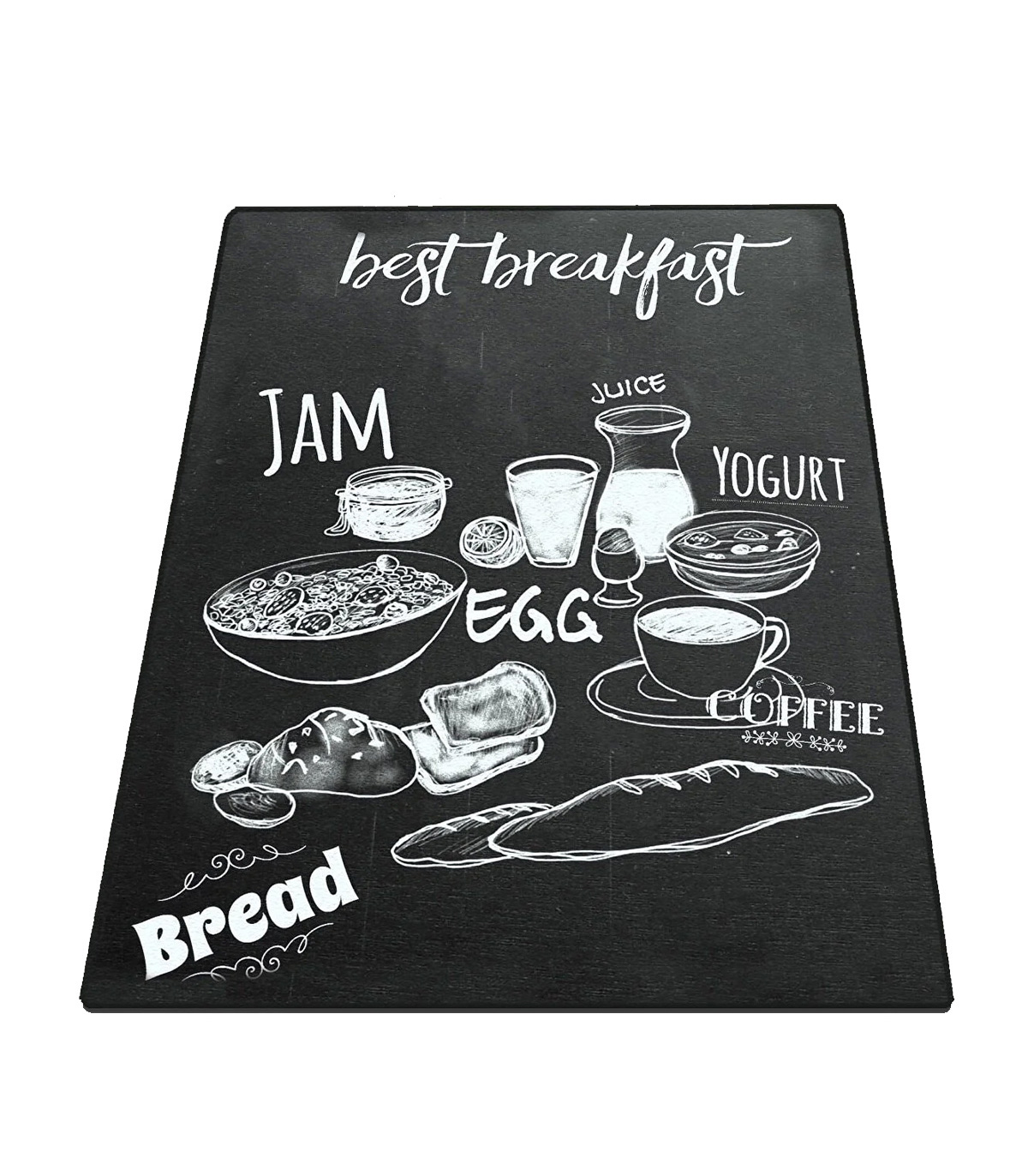 Covor de bucatarie Best Breakfast, Negru, anti-alunecare lavabil, 80 x 200 cm 200