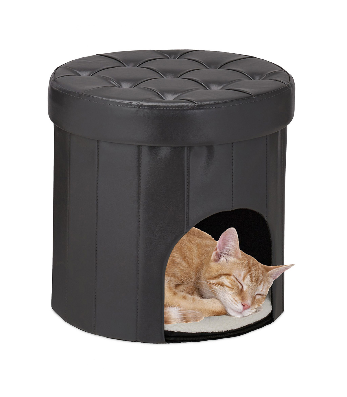 Taburet cu culcus pentru pisici/caini de talie mica, piele ecologica, design deosebit, negru