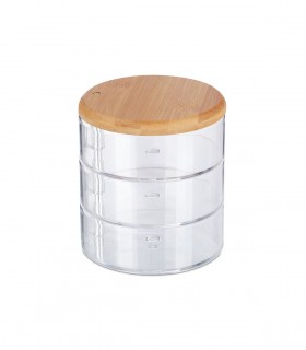 Organizator produse cosmetica, 3 compartimente, bambus/plastic, Transparent