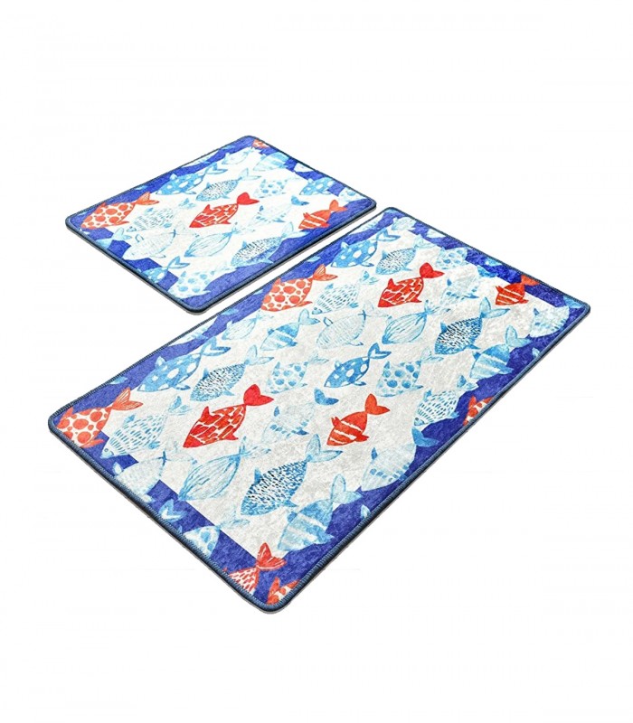 Set 2 Covorase baie Finny Frame, 60 x 100 cm, 50 x 60 cm, Antiderapant, Multicolor