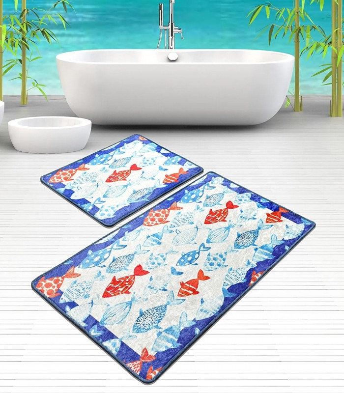 Set 2 Covorase baie Finny Frame, 60 x 100 cm, 50 x 60 cm, Antiderapant, Multicolor