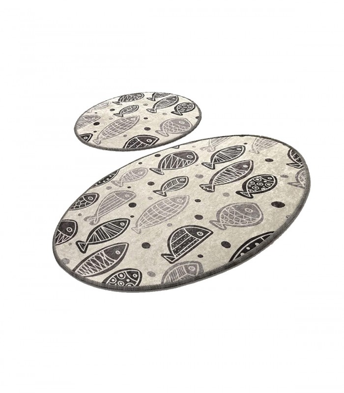 Set 2 Covorase baie Fish White, 60 x 100 cm, 50 x 60 cm, Antiderapant, Alb