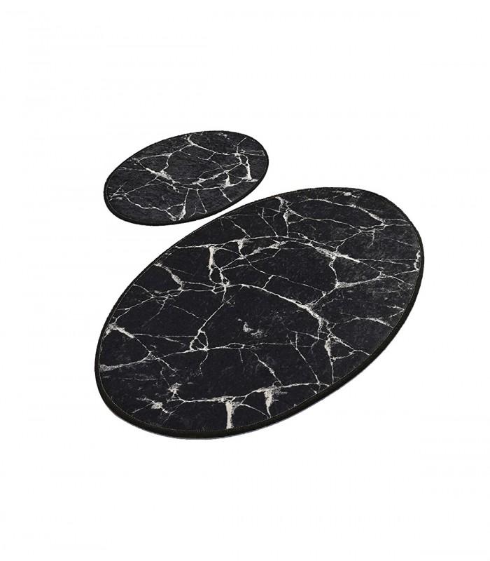 Set 2 Covorase baie Marble, 60 x 100 cm, 50 x 60 cm, Antiderapant, Negru
