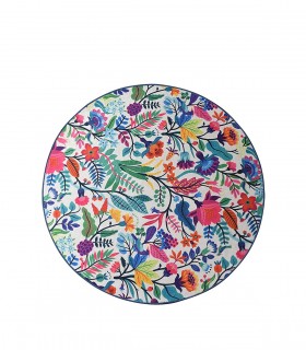 Covor rotund pentru baie Pictura, 100 cm, Antiderapant, Ecru