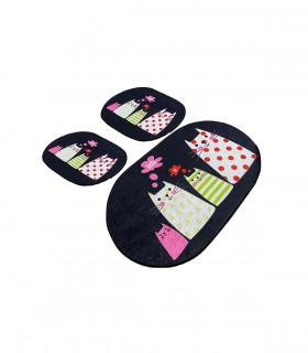Set 3 Covorase baie Four Cats, 60 x 100 cm, 50 x 60 cm, Antiderapant, Multicolor