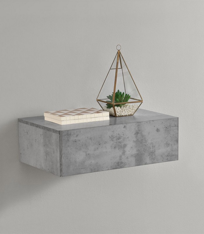 Noptiera montabila pe perete, un sertar, 46 x 30 x 15 cm, PAL,  aspect  gri beton