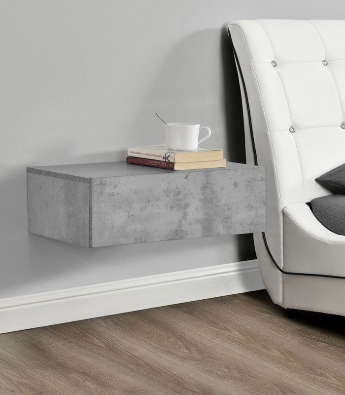 Noptiera montabila pe perete, un sertar, 46 x 30 x 15 cm, PAL,  aspect  gri beton
