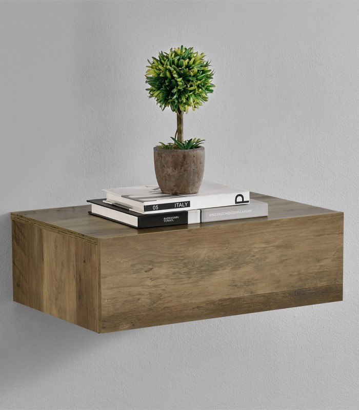 Noptiera montabila pe perete, un sertar, 46 x 30 x 15 cm, PAL,  aspect lemn stejar