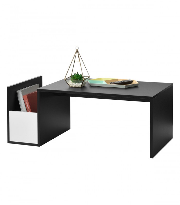 Masuta cafea cu suport pentru reviste,  90x45x35 cm, PAL melaminat, Negru/alb