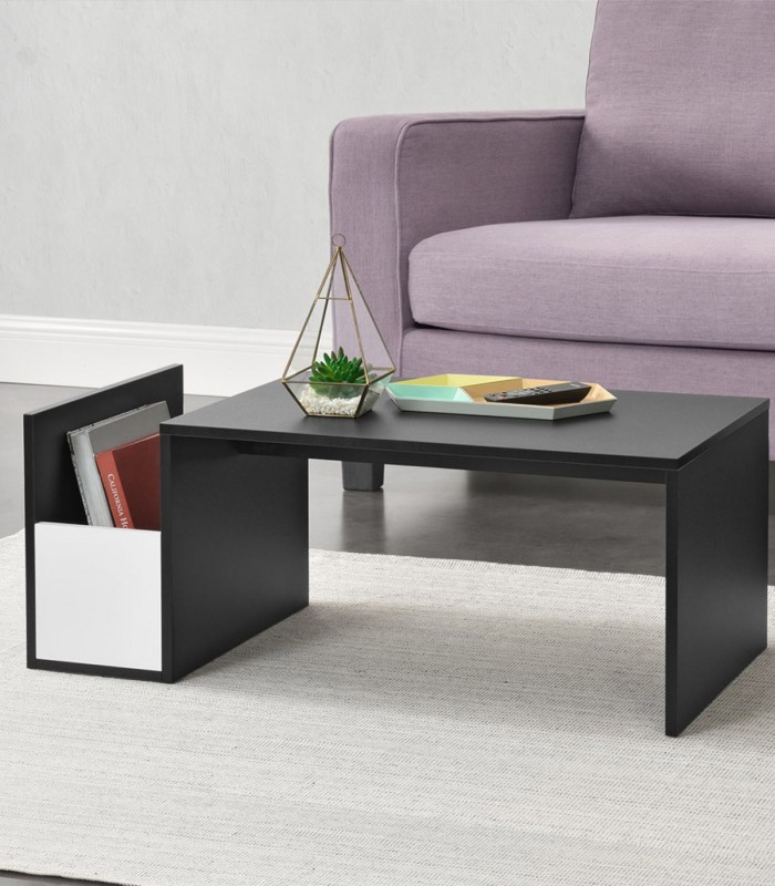 Masuta cafea cu suport pentru reviste,  90x45x35 cm, PAL melaminat, Negru/alb