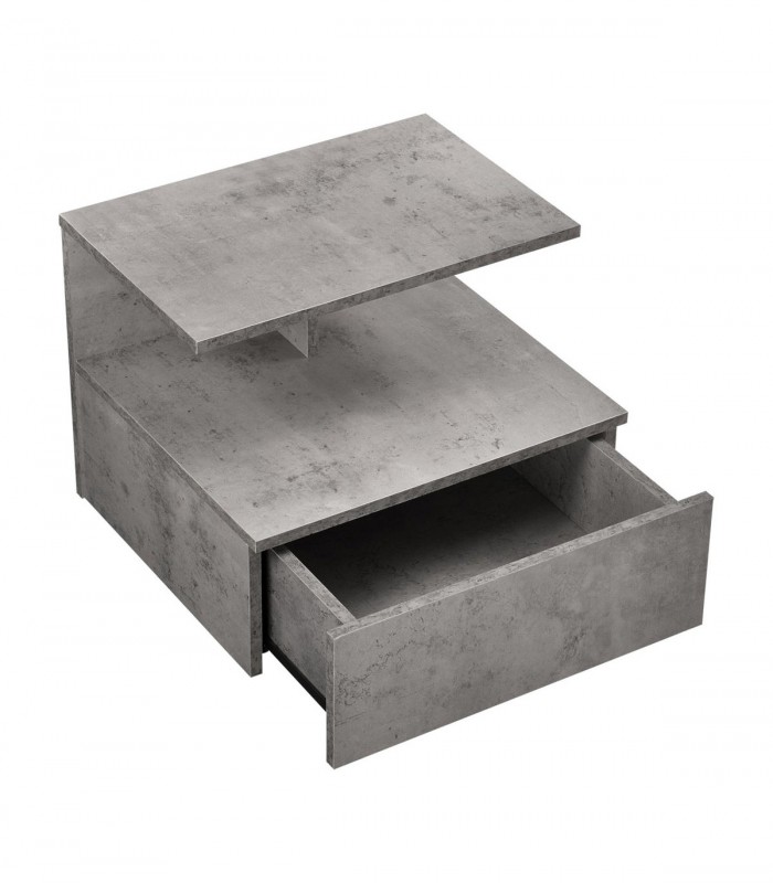 Noptiera montabila pe perete, un sertar,  o polita, 40x35x31 cm, PAL,  aspect gri beton