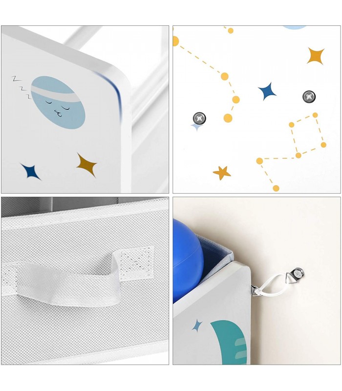 Raft depozitare pentru copii pentru jucarii si carti, 9 cutii din fleece cu manere, Alb-Multicolor