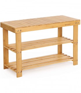 RESIGILAT Suport pantofi cu 3 etajere, Bambus, Natur, 70 x 28 x 45 cm