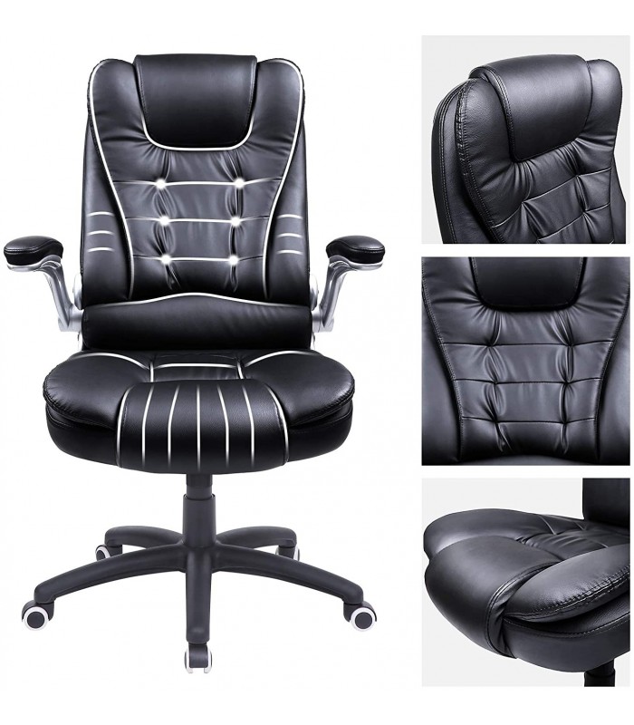 Scaun birou directorial/Scaun Gaming, Piele sintetica, Negru