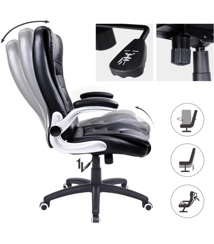 Scaun birou directorial/Scaun Gaming, Piele sintetica, Negru