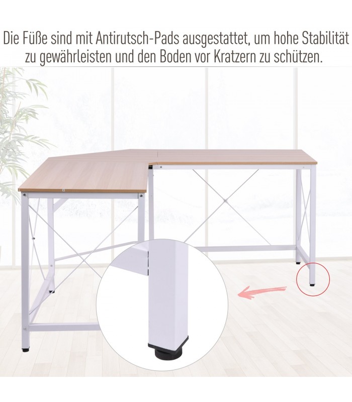 Birou pe colt, MDF, Alb+natur