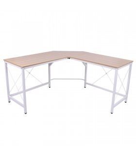 Birou pe colt, MDF, Alb+natur