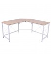 Birou pe colt, MDF, Alb+natur