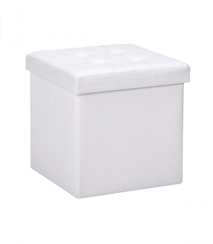 Taburet cu spatiu depozitare 40 L, Pliabil, Alb, 38 x 38 x 38 cm