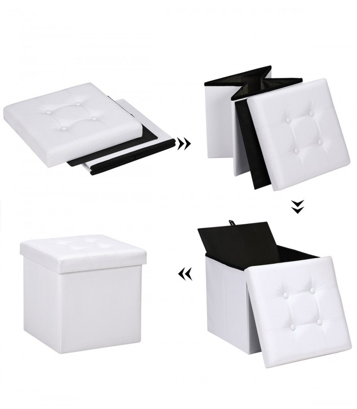 Taburet cu spatiu depozitare 40 L, Pliabil, Alb, 38 x 38 x 38 cm