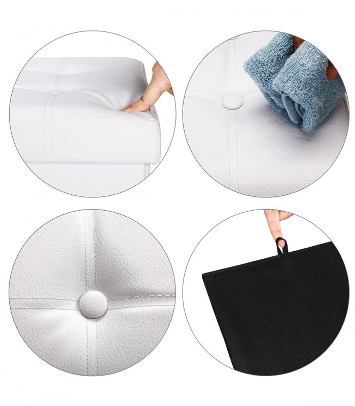 Taburet cu spatiu depozitare 40 L, Pliabil, Alb, 38 x 38 x 38 cm