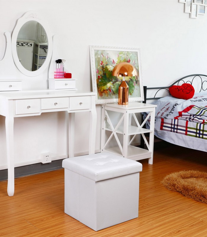 Taburet cu spatiu depozitare 40 L, Pliabil, Alb, 38 x 38 x 38 cm