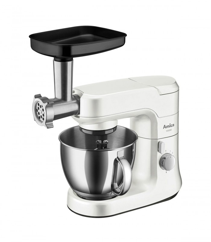 Robot de bucatarie Amica KML 4011, 1000W, bol inox 4.5L, 1.8 kg, 8 trepte de viteza, functie pulse, 4 accesorii, alb
