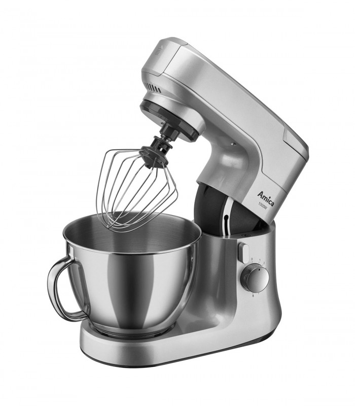 Robot de bucatarie Amica KML 6011, 1000W, bol inox 4.5L, 1.8 kg, 8 trepte de viteza, functie pulse, 5 accesorii, argintiu