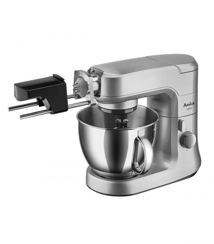 Robot de bucatarie Amica KML 6011, 1000W, bol inox 4.5L, 1.8 kg, 8 trepte de viteza, functie pulse, 5 accesorii, argintiu