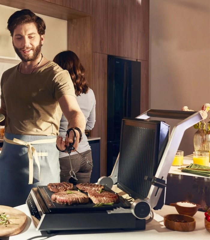 Gratar electric Amica GK 5011 ProfiGrill, 2000 W, 6 programe automate, program manual grill , Inox/Silver