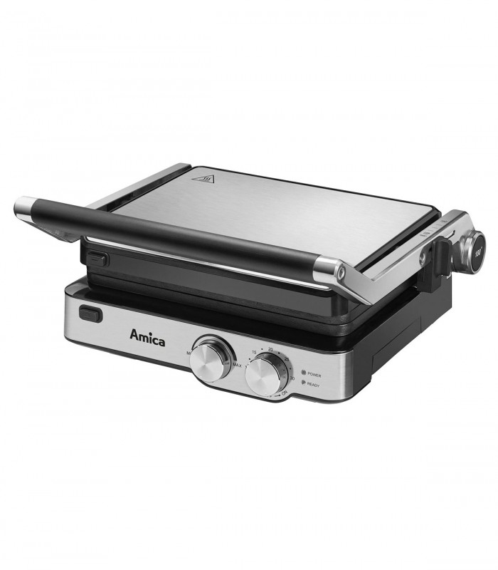 Gratar electric Amica GK 4011, 2000 W, placi detasabile, reglare manuala, Inox